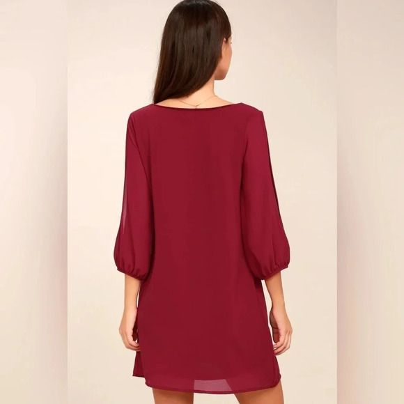 Lulus Shifting Dears Wine Red Long Sleeve Open Shoulder V-neck Dress size S - Picture 3 of 14